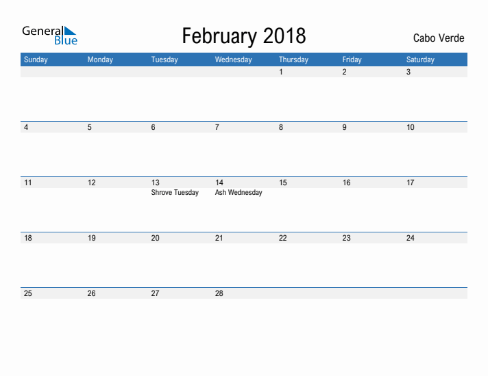 Fillable February 2018 Calendar