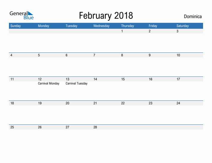 Fillable February 2018 Calendar