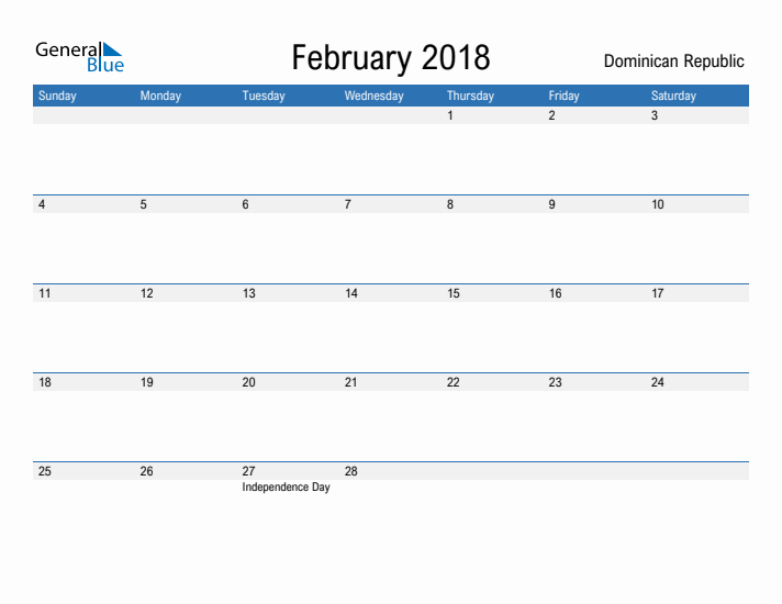 Fillable February 2018 Calendar