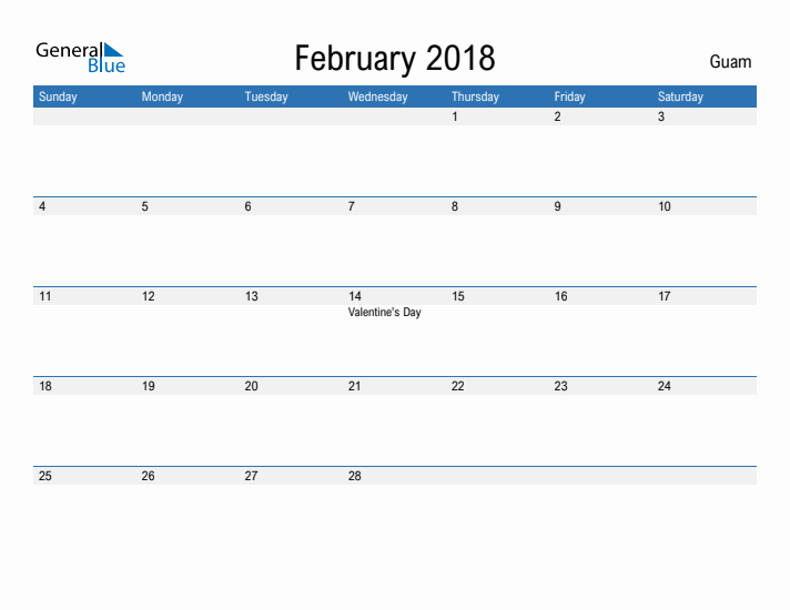 Fillable February 2018 Calendar