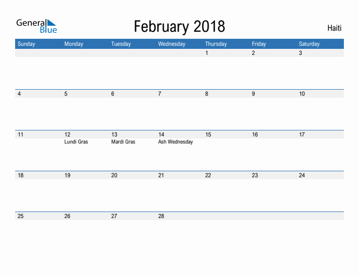 Fillable February 2018 Calendar