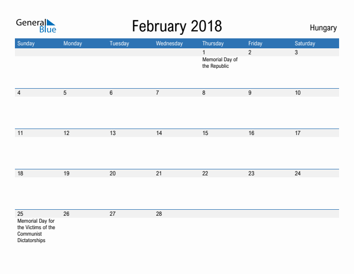 Fillable February 2018 Calendar