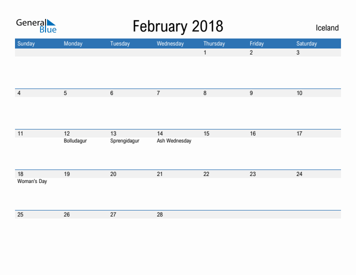 Fillable February 2018 Calendar