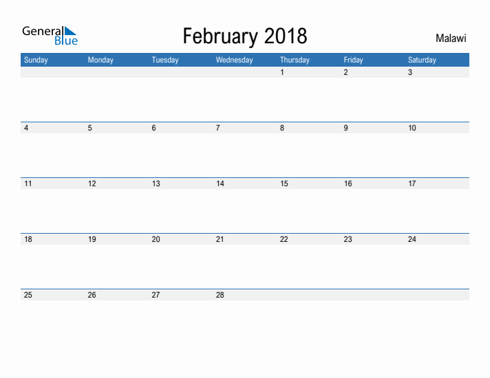 Fillable February 2018 Calendar