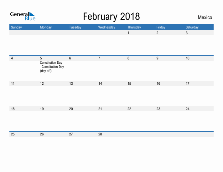 Fillable February 2018 Calendar