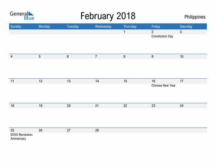 Fillable February 2018 Calendar