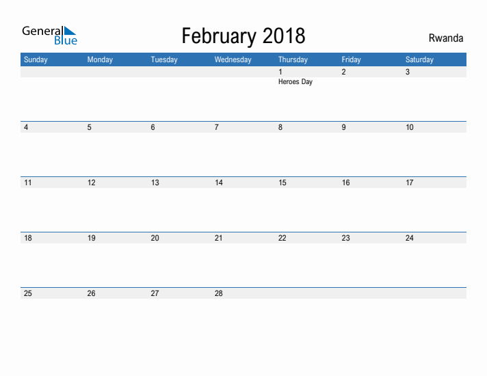 Fillable February 2018 Calendar