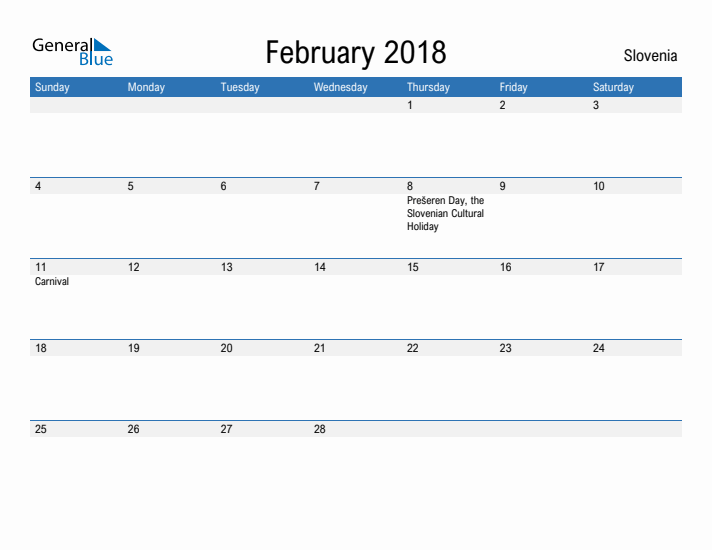 Fillable February 2018 Calendar