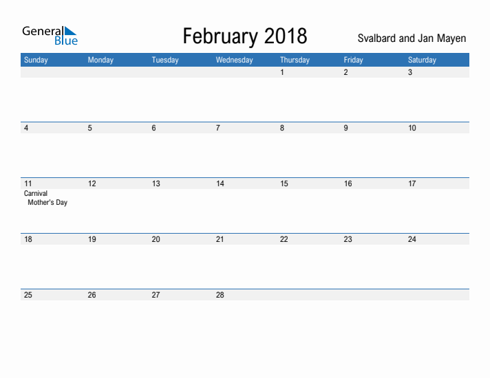 Fillable February 2018 Calendar