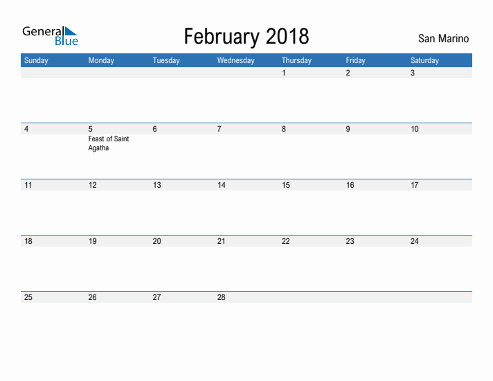 Fillable February 2018 Calendar