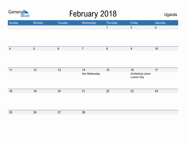 Fillable February 2018 Calendar