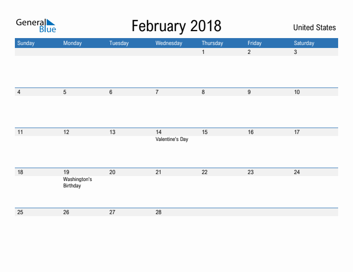 Fillable February 2018 Calendar