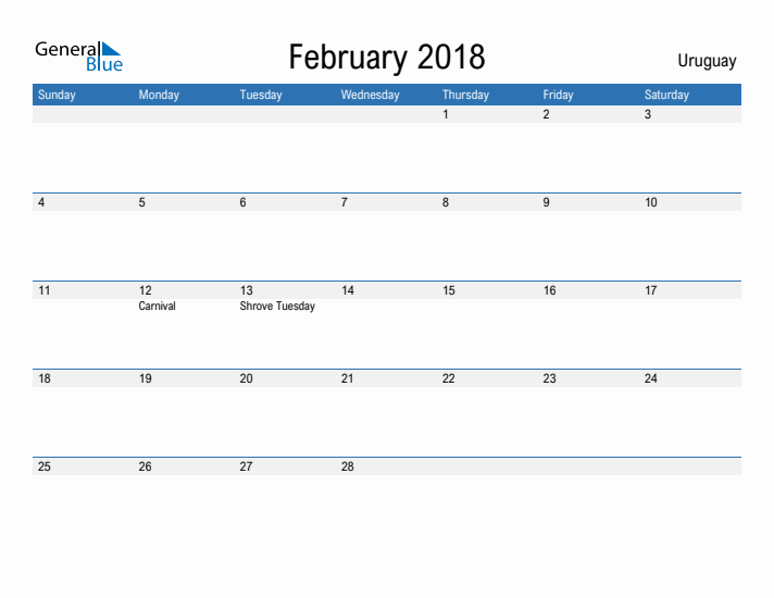 Fillable February 2018 Calendar