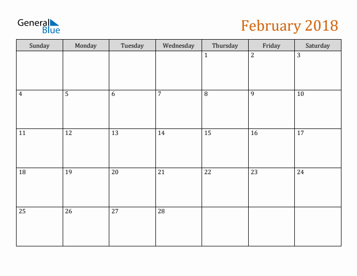 Editable February 2018 Calendar