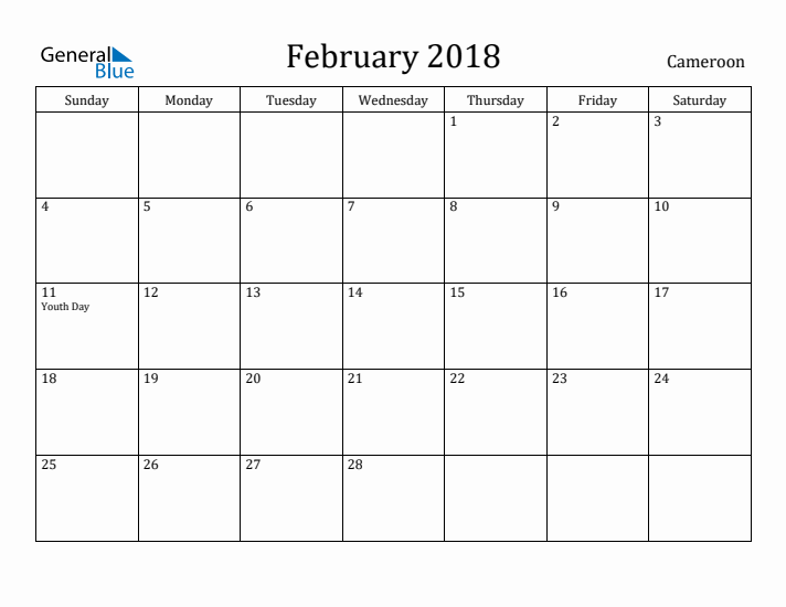 February 2018 Calendar Cameroon