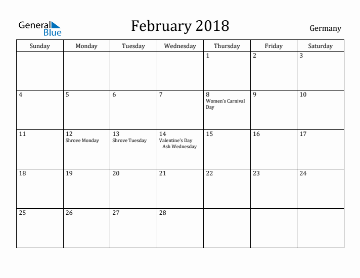 February 2018 Calendar Germany