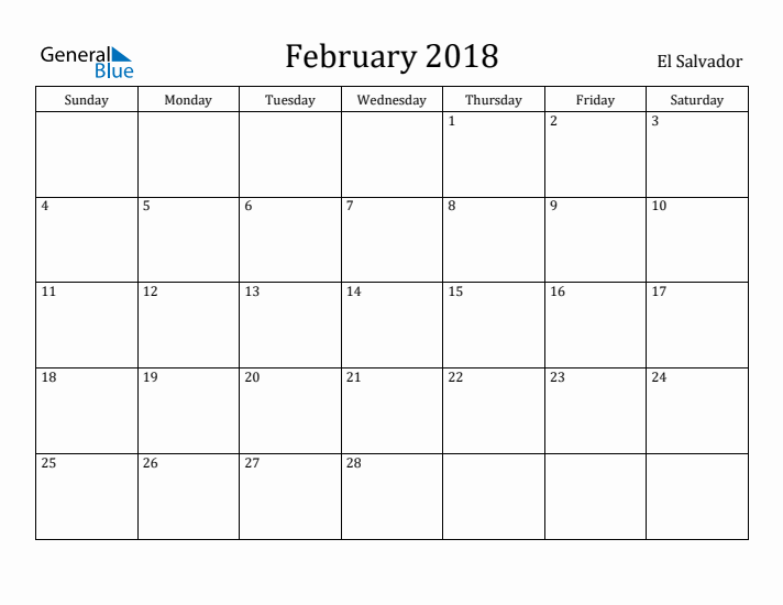 February 2018 Calendar El Salvador