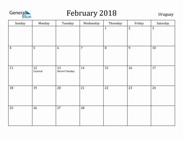 February 2018 Calendar Uruguay