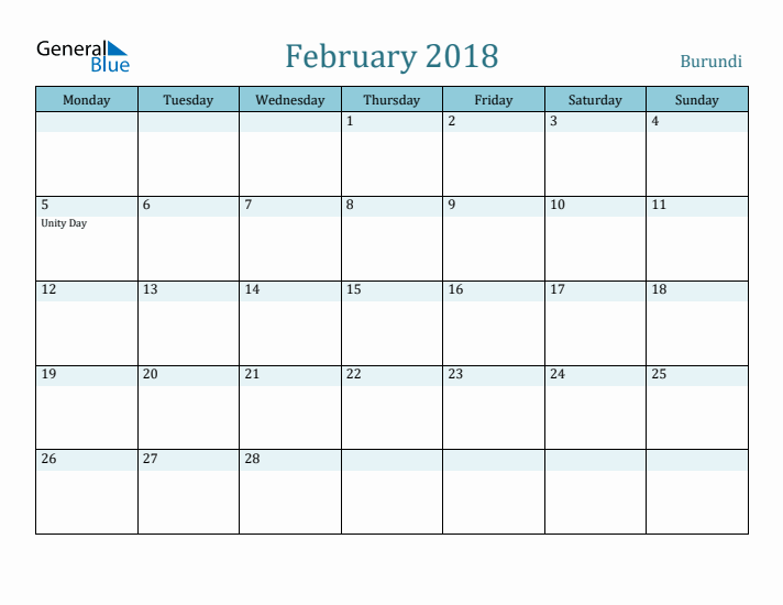 February 2018 Calendar with Holidays