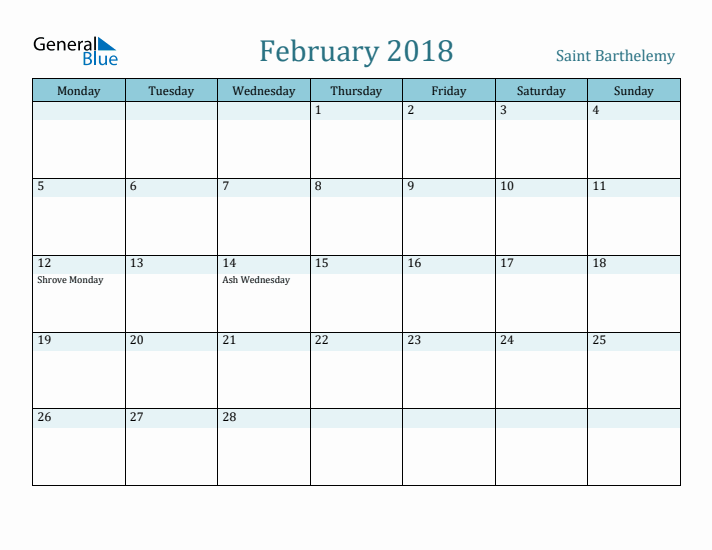 February 2018 Calendar with Holidays