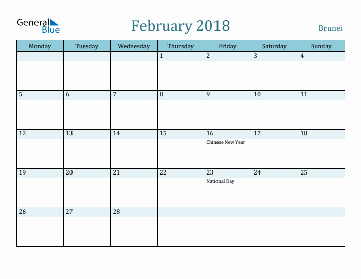 February 2018 Calendar with Holidays