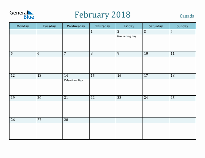 February 2018 Calendar with Holidays