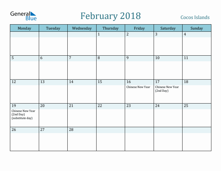 February 2018 Calendar with Holidays