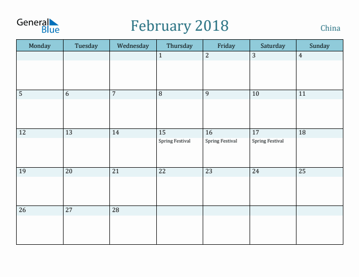 February 2018 Calendar with Holidays