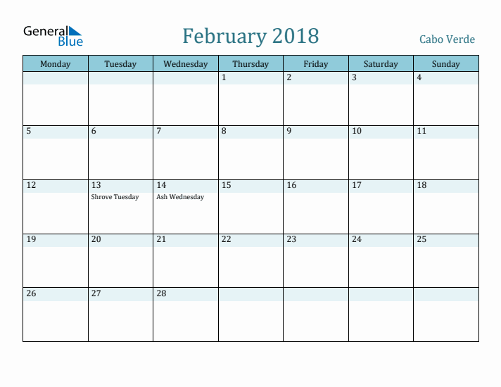 February 2018 Calendar with Holidays