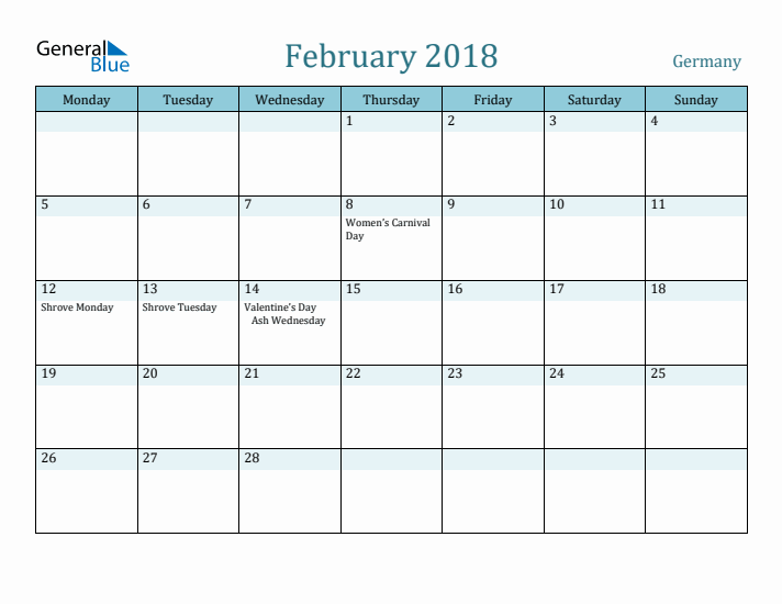 February 2018 Calendar with Holidays