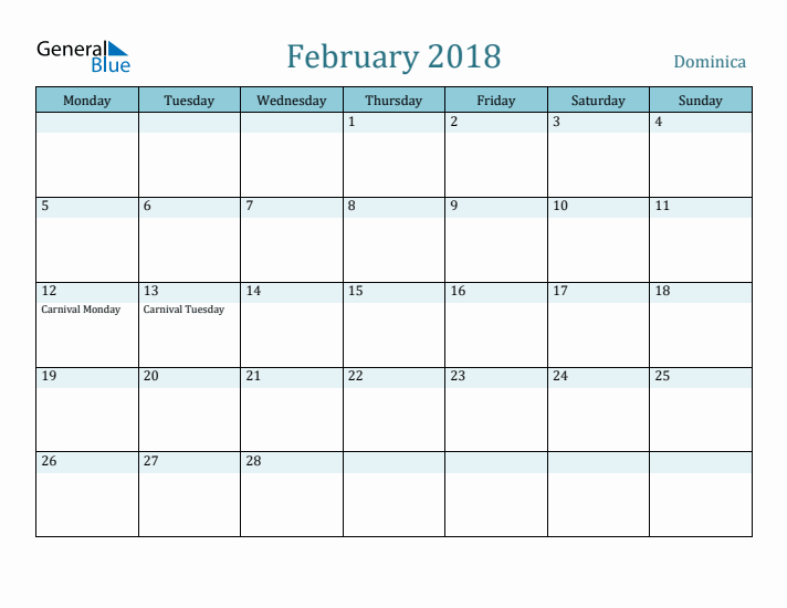 February 2018 Calendar with Holidays