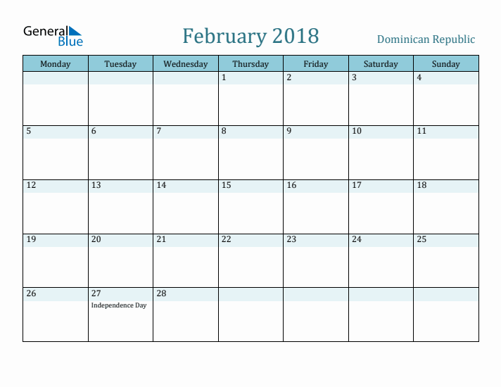 February 2018 Calendar with Holidays