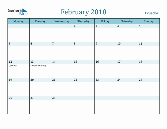 February 2018 Calendar with Holidays