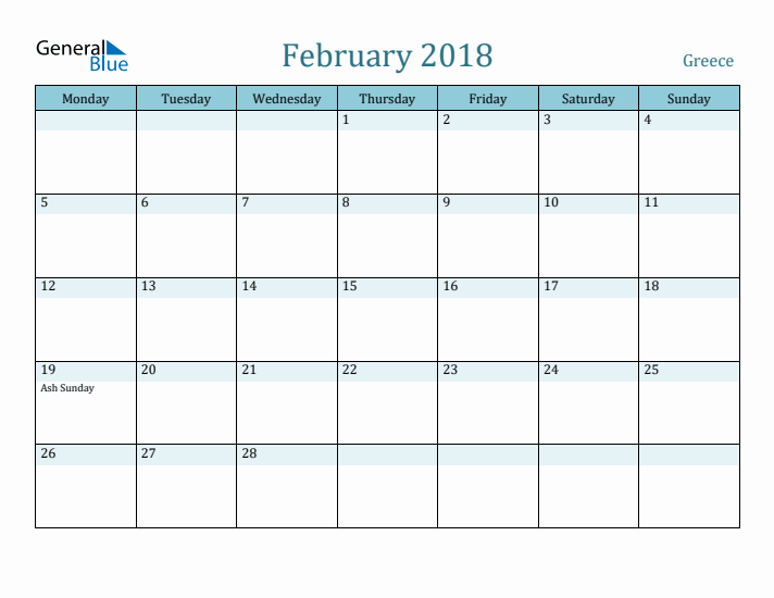 February 2018 Calendar with Holidays