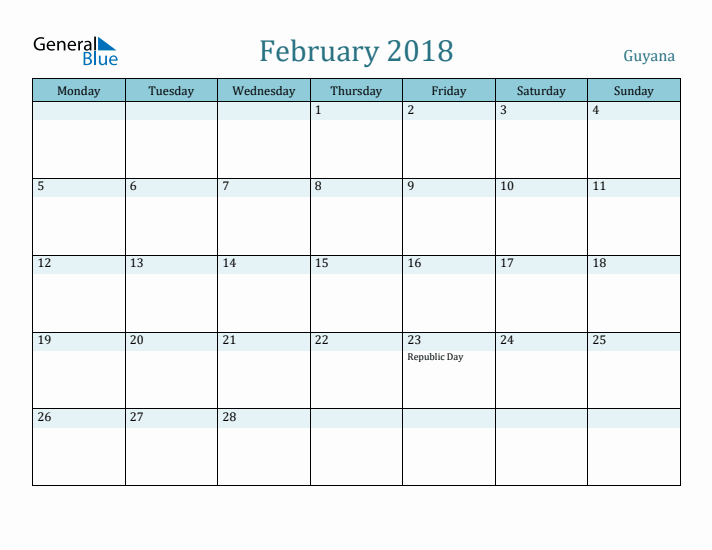 February 2018 Calendar with Holidays