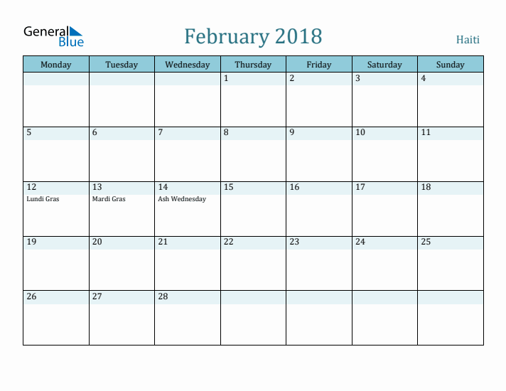 February 2018 Calendar with Holidays