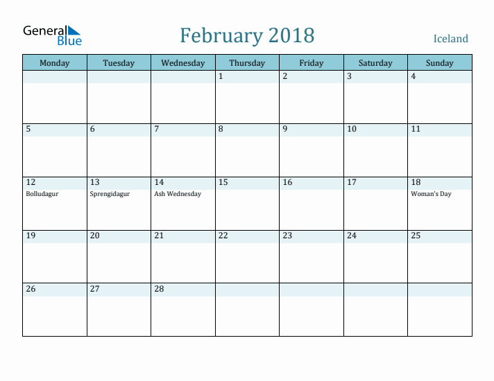 February 2018 Calendar with Holidays