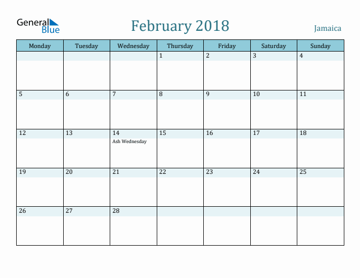 February 2018 Calendar with Holidays