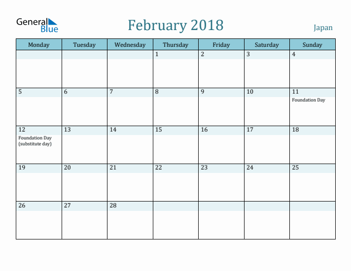 February 2018 Calendar with Holidays