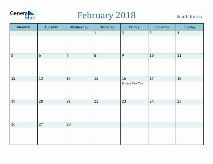 February 2018 Calendar with Holidays