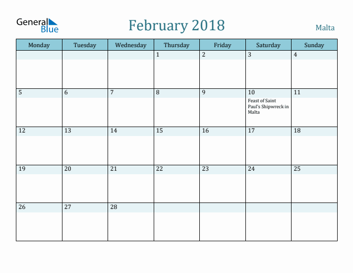 February 2018 Calendar with Holidays