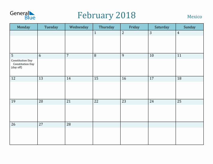 February 2018 Calendar with Holidays