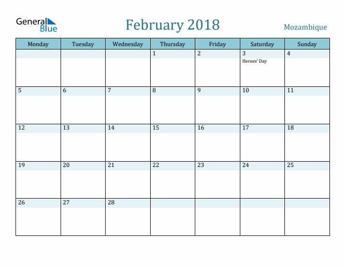 February 2018 Calendar with Holidays