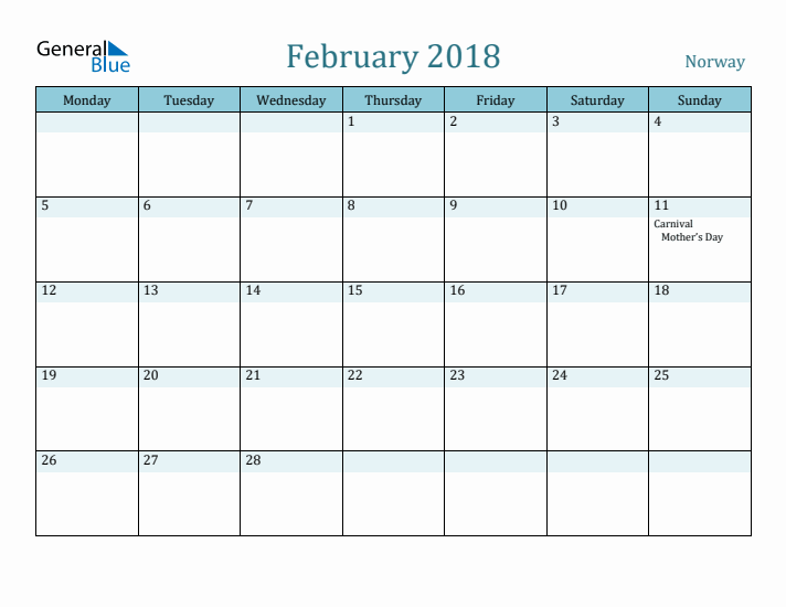 February 2018 Calendar with Holidays