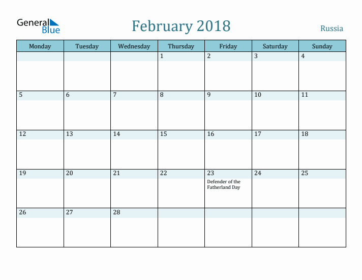 February 2018 Calendar with Holidays