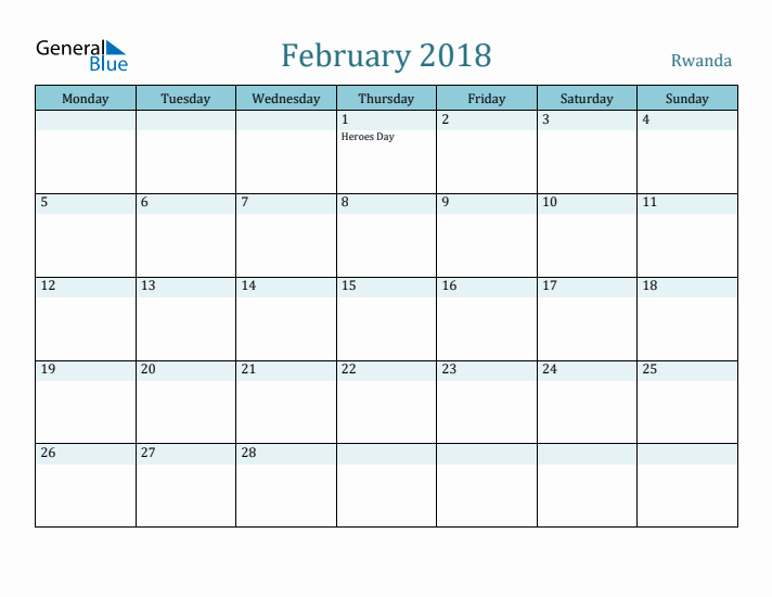 February 2018 Calendar with Holidays