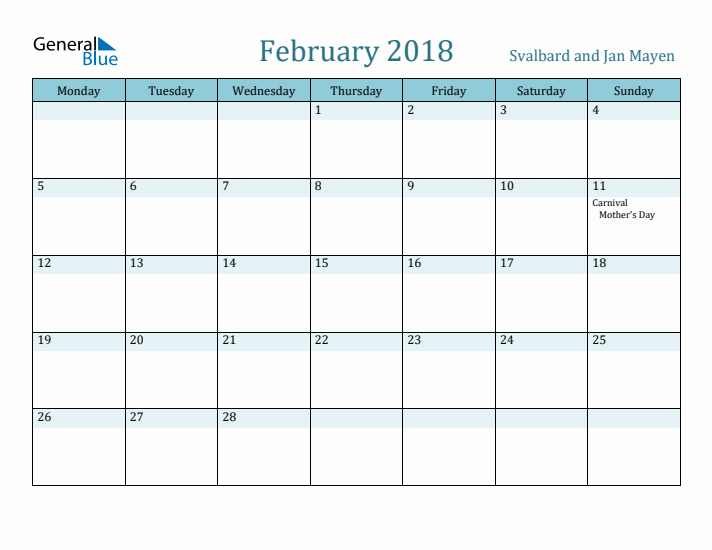 February 2018 Calendar with Holidays