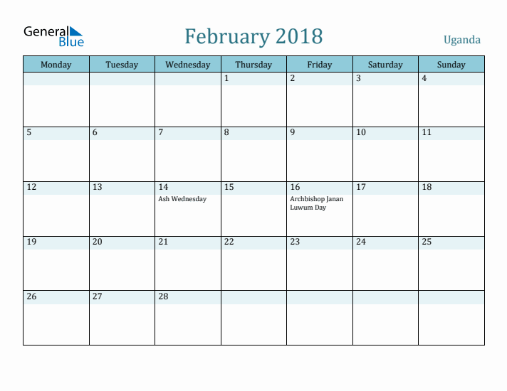 February 2018 Calendar with Holidays