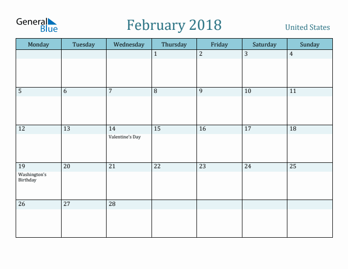 February 2018 Calendar with Holidays