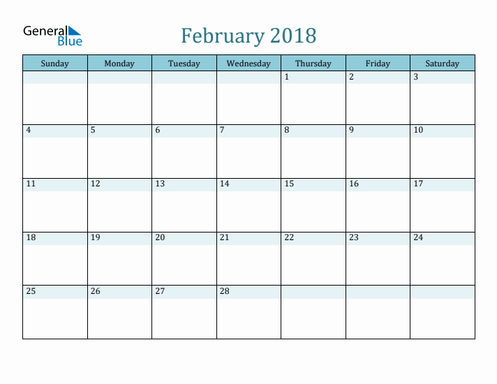 February 2018 Printable Calendar